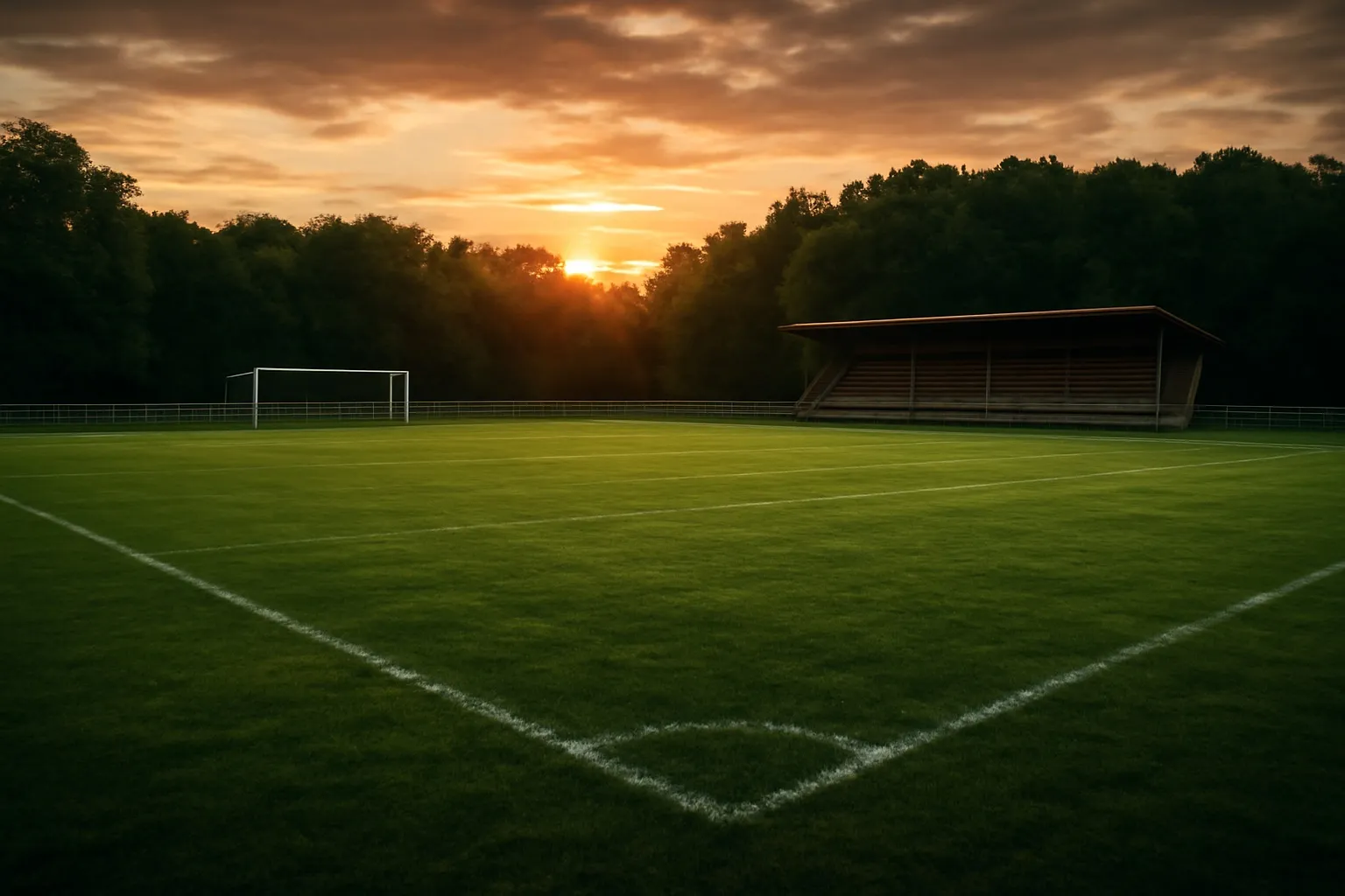Terrain de foot amateur au coucher du soleil